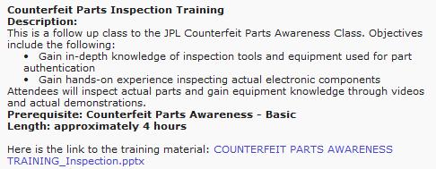 Inspection Training Images used in