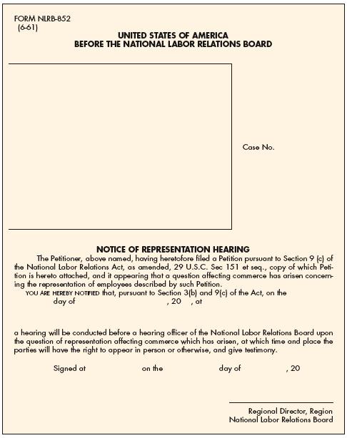 NLRB Form 852: Notice of Representation Hearing Figure