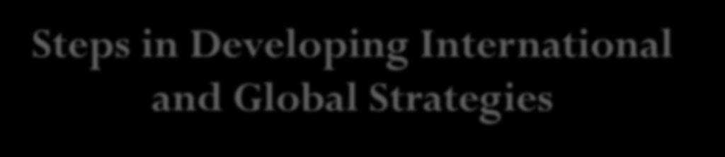Steps in Developing International and Global Strategies Mission and Objectives Environmental Assessment and Scanning Internal and