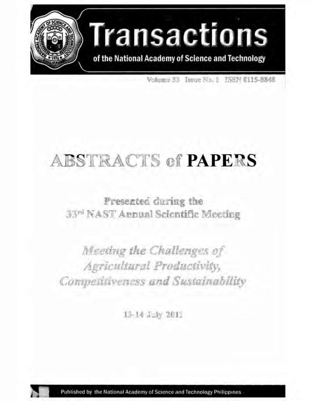ABSTRACTS of PAPERS Presented during the 33rd NAST Annual
