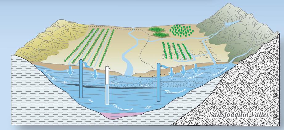 Conceptual Model: Central Valley Precipitation and streambed infiltration primary source of recharge Primary discharge: Pumping ET Baseflow Dominantly