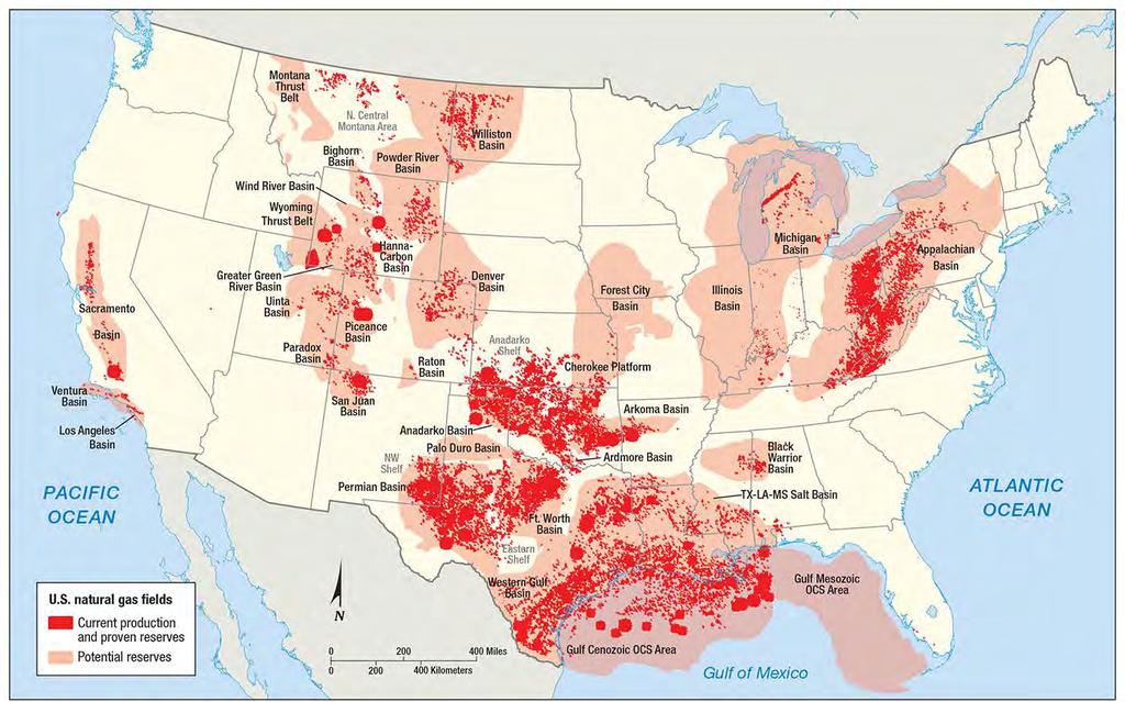 Natural Gas Fields in the United States Figure 11-42: Natural gas