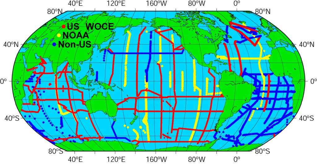 ATS150 Global Climate Change Spring 2014 Observing the Deep Ocean The Global Carbon Cycle Observing the Deep Ocean WOCE/JGOFS/OACES Global Survey Data Anthropogenic DIC Estimated from total observed