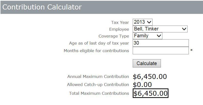 08 5. Enter the number of months the employee is eligible to make HSA contributions, only if an employee wants to prorate their contribution amount due to eligibility changes. 6. Select Calculate. 7.