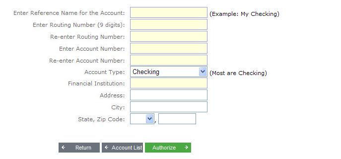 Select Add New. 4. Complete all fields (shaded fields are required) and select Authorize. 5.