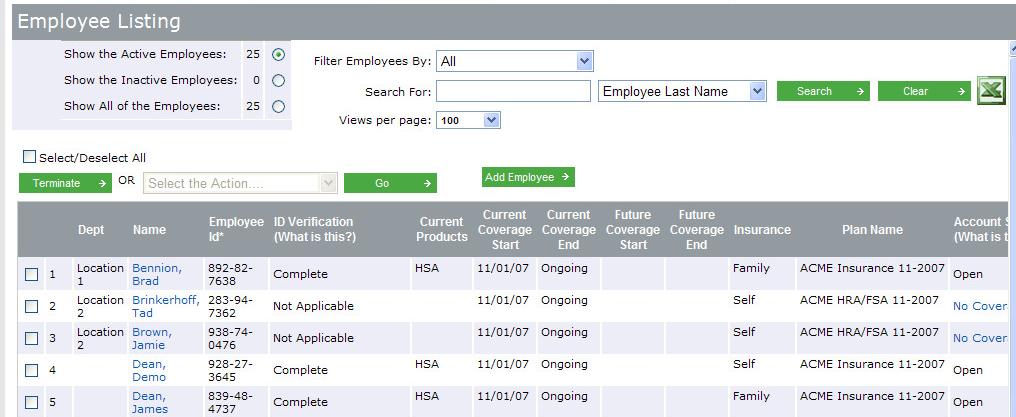 Use the search or filter features to easily find an employee. You can also sort rows by clicking on a column header. See if any enrollees have incomplete identity verification.