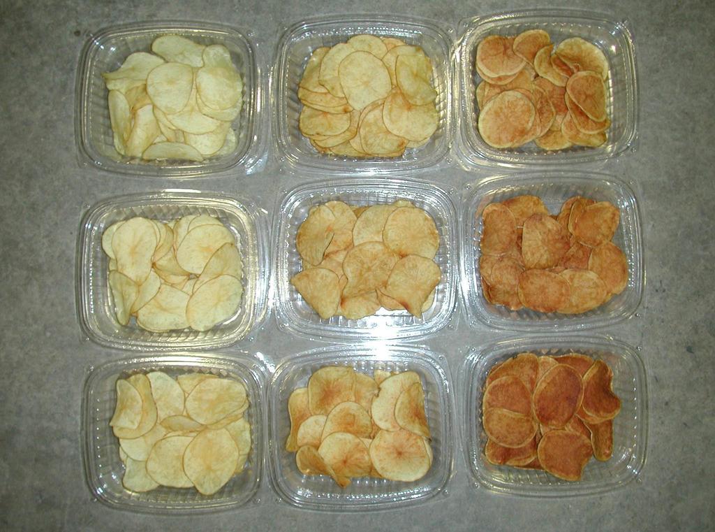 Dramatic change in color of chips, highly prized by