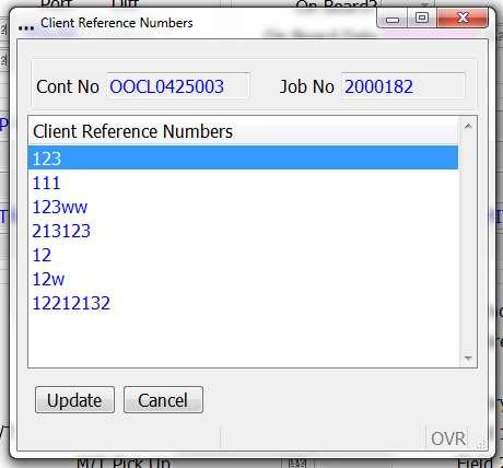 Client Reference Numbers This option allows the addition and update of client
