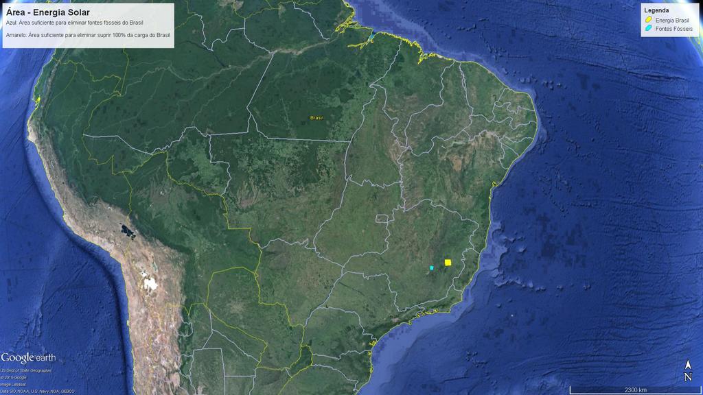 Brazil 2700 km2 required to power Brazil Fossil Electricity Generation 2014: 123 TWh Solar