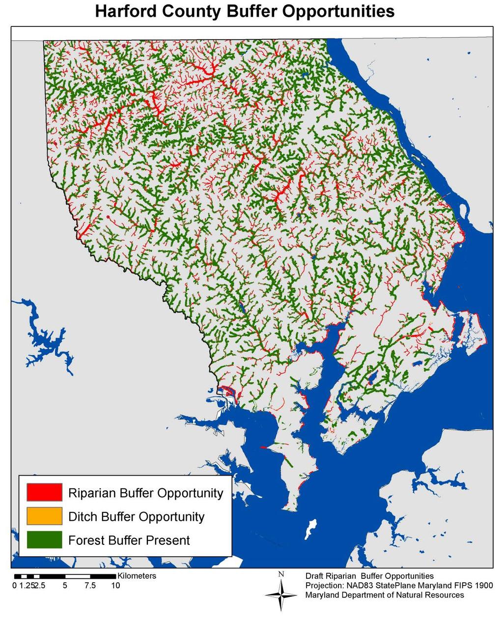 16 Coastal Counties Riparian Buffers: 100, 300, or 35-ft buffers Exclude forest, open water, and non- Palustrine wetlands Wetland