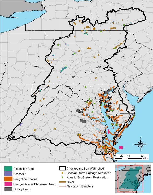 USACE MISSION AND MILITARY LANDS ANALYSIS 11 Where do USACE projects exist (ecosystem restoration, flood risk management, navigation, military, water supply, reservoirs, etc.)?