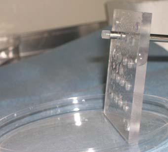 acetate membrane filter, a wire mesh, and a solid base piece (shown clockwise from upper