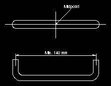 The door pull should consist of a D-shaped handle mounted either horizontally or vertically. The centrelines are the lines drawn through the long axis and the short axis of the handle.