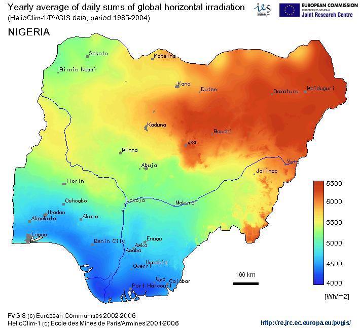 Res. J. Appl. Sci. Eng. Technol., (3): 794-8, 213 Fig. 2: Solar map of Nigeria (http:/ http://re.jrc.ec.europa.eu/pvgis/) 6 16 4 3 2 1 + deg. Power at deg.