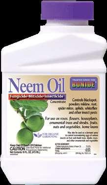 Neem Oil and Azadirachtin Derived from Neem tree seed Over 70 cmpds, Azadirachtin believed most active Controls aphids, mites, thrips,