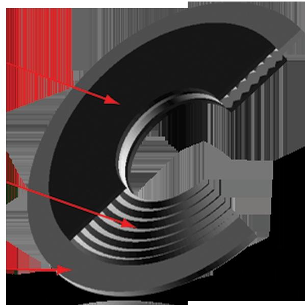 Camprofile Gaskets Graphite Layers on both sides of the Grooved area Grooved metal Core Material can be selected from various types Metal guide ring can be either integral or floating Camprofile