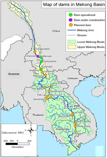 Dams on the mainstream Mekong Upper Mekong 8 existing or planned Lower Mekong 12 proposed Dams on Mekong Tributaries Existing