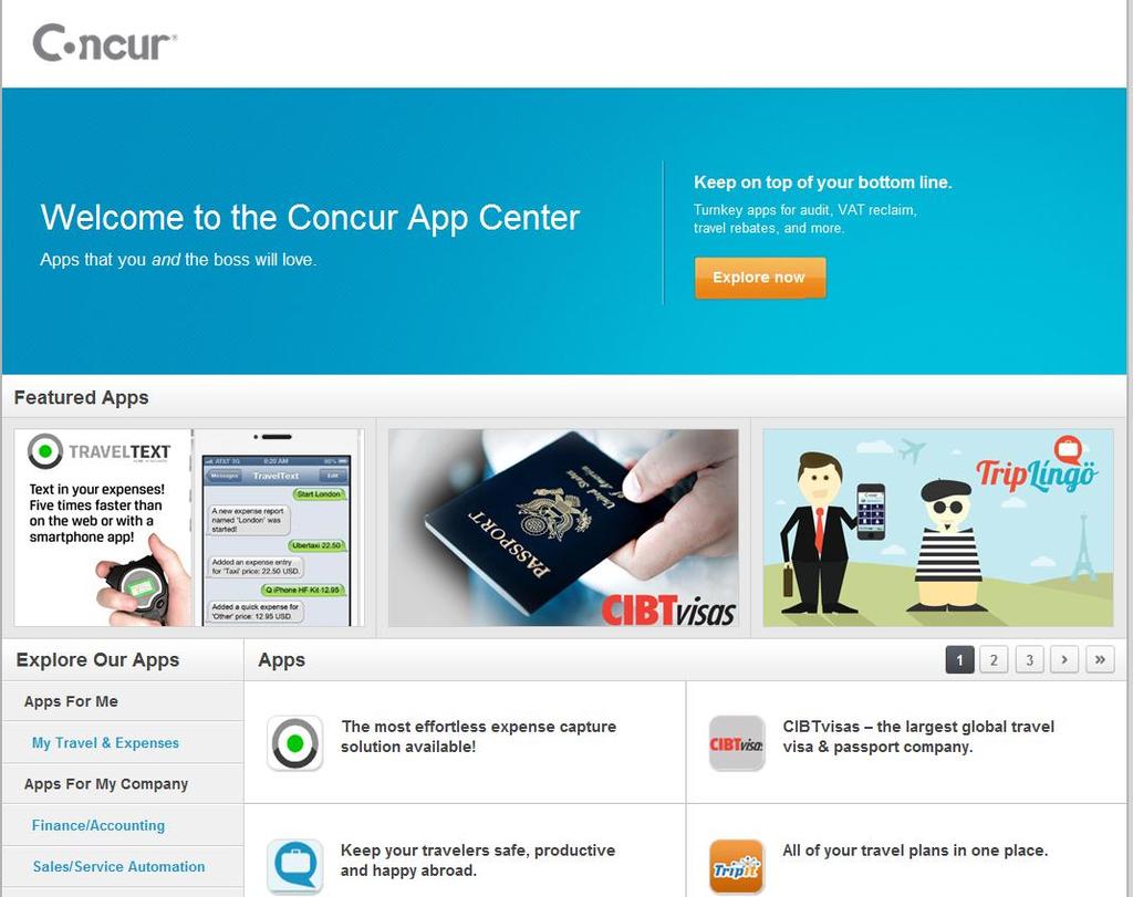The App Center is also available on the concur.