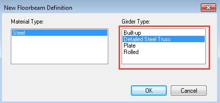 Double-click FLOORBEAM DEFINITIONS in the tree to create a new floorbeam definition. The New Floorbeam Definition dialog shown below will open.