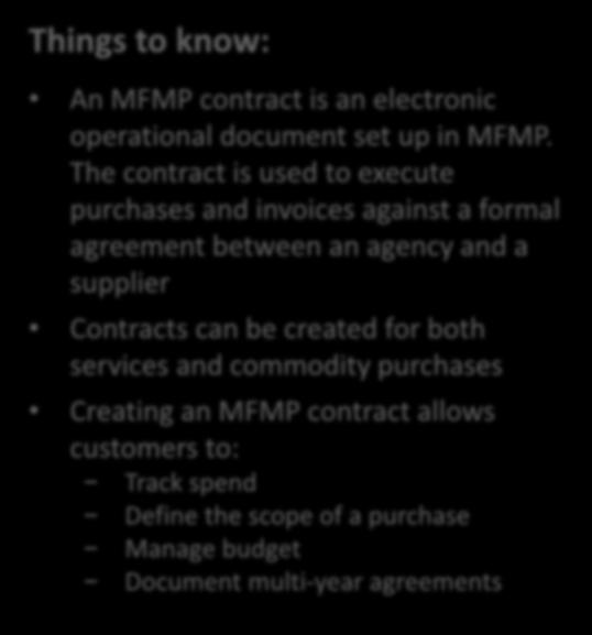 MyFloridaMarketPlace Contracts Things to know: An MFMP contract is an electronic operational document set up in MFMP.
