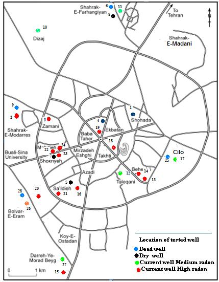 Figure 4-31 Map showing areas where detectors were placed in Hamadan s wells.