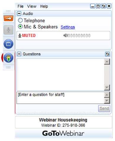 GoToWebinar Logistics for TAG Members Minimize or maximize control panel ComTAG members choose telephone and dial using the info provided Mute your phone when
