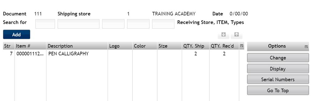 Highlight the transfer batch and click Work with Detail. The list of items shipped display. 2.