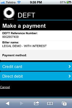 How to make a mobile payment with options (registration required) Go to deft.com.au and enter your username and password on the home page and select Login.