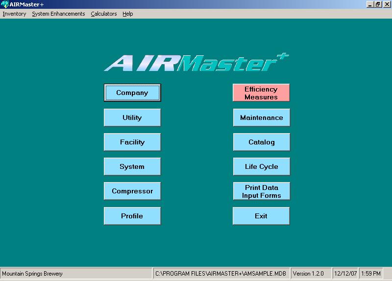 AIRMaster + Software AIRMaster + is an auditing software tool For general auditors or plant personnel Evaluate compressed air system operation with basic instrumentation