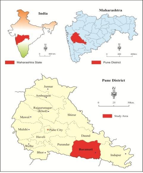Fig.1 Location Map of the Study Area Objectives i) Examining the physical background. ii) Identifying agricultural productivity of the Baramati tahsil. II.