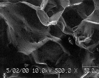 A B Fig. 1 The secondary electron images for fractured surfaces of HAZ cracks formed at the zero-ductility temperature for Heat LP/HS. A 500X; B 1500X.