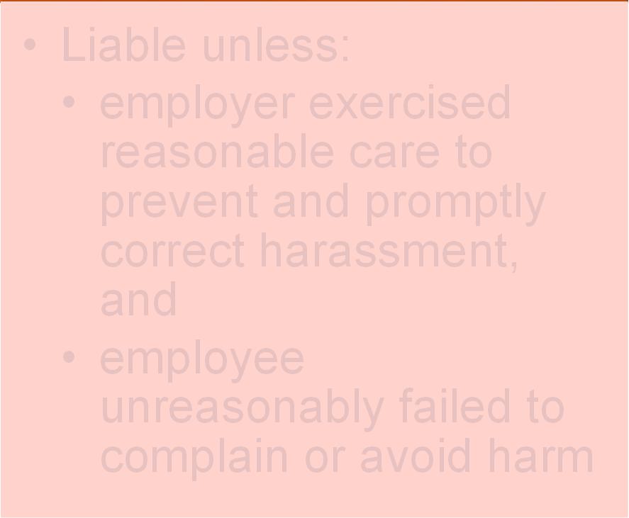 tangible action Liable unless: employer exercised reasonable care to