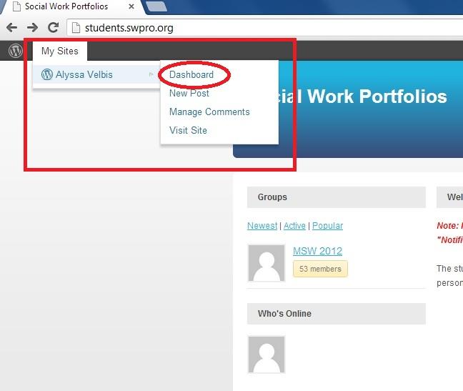 How to Create a Page on Your Portfolio Site 1) Once you have logged-in, you will be taken to your Dashboard.