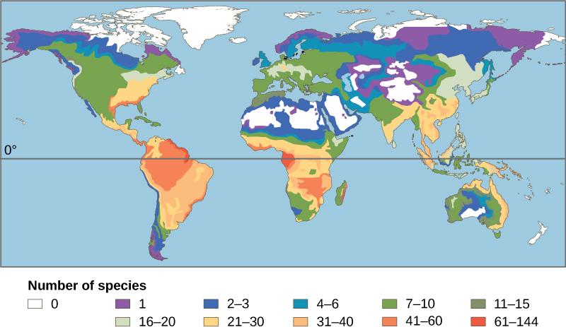 3 Patterns of biodiversity Map= number of amphibian species
