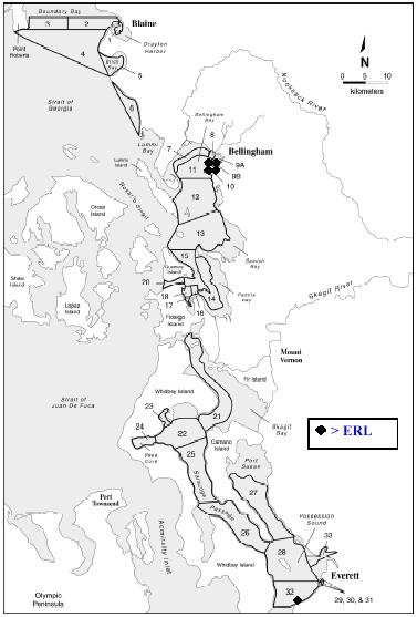 Northern Puget Sound to Blaine Stations with PCBs and