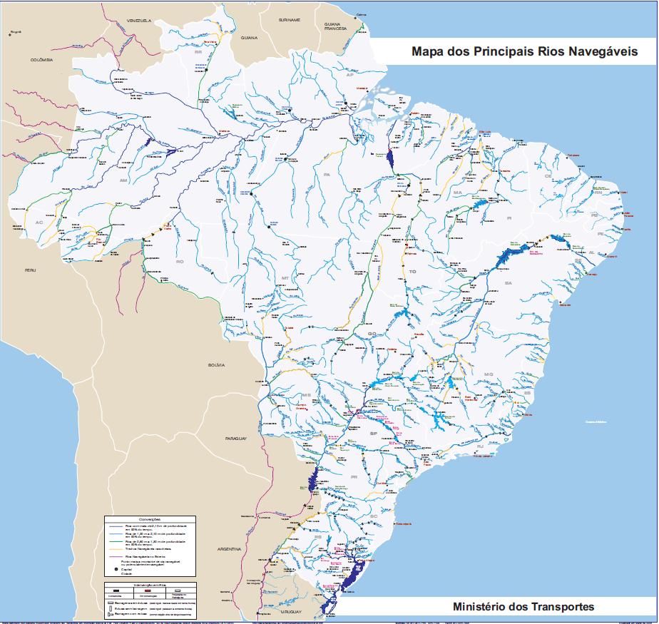 BRAZIL`S INLAND WATERWAYS Important waterways in Brazil are: Rio Amazonas (6.448 km) Rio Negro (2.253 km) Rio Paraná (3.998 km) Huge inland waterways system > 40.