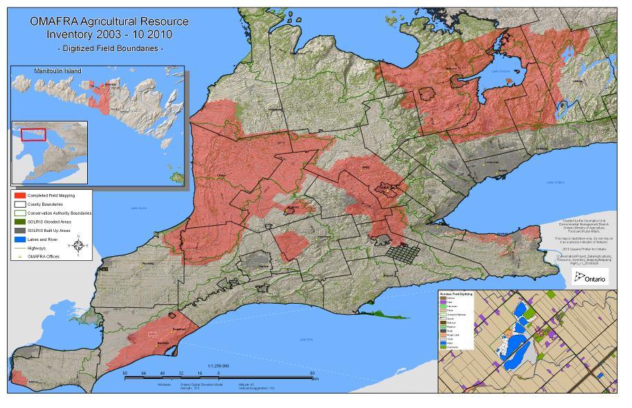 Ontario AgRI Coverage Currently over 5 million acres (2 million hectares) digitized Over 1.