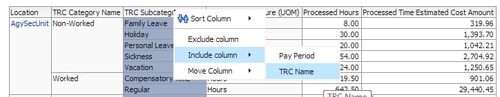If Include column doesnot show up that means there are no extra columns to add to the table.
