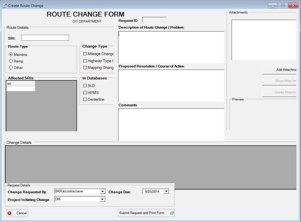 Route Change Process Method to