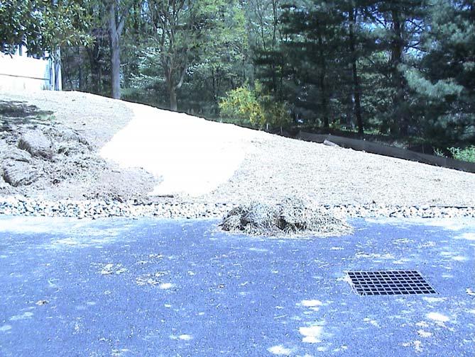 Figure 2: Example of soil wash-on/dumping from unstabilized landscaping. Superficial dirt does not necessarily clog the pavement voids.