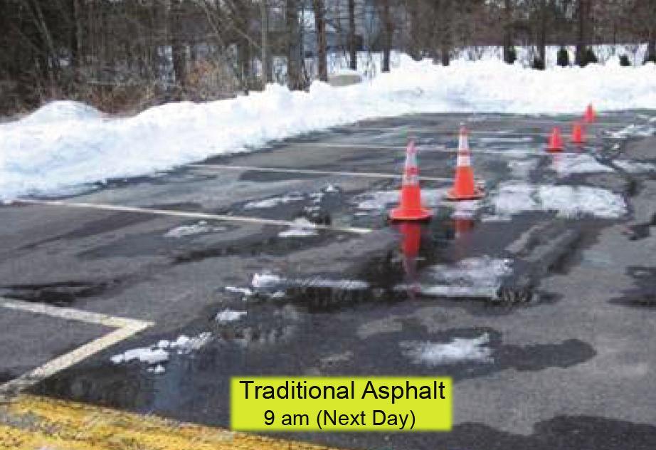 Porous Asphalt Winter Maintenance Considerations: Porous asphalt surfaces (like traditional paving surfaces) are commonly not treated and plowed until 2 or more inches of snow accumulation.