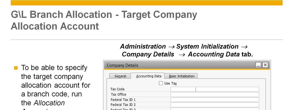 To be able to specify the target company allocation account for a branch code, you should run the Allocation Accounts Synchronization option.