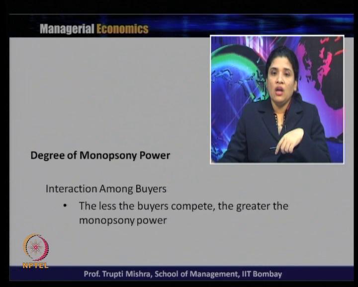 (Refer Slide Time: 49:48) Interaction among the buyers, the less the buyers compete, the greater the monopsony power.