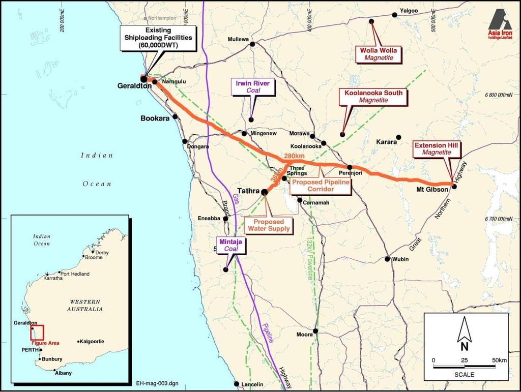 Karara Magnetite Project 225 km east of Geraldton, WA JV Gindalbie Metals Ltd & Ansteel Group - $1.8BN to $2.