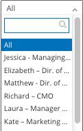 Selecting to filter by Personas displays a persona drop down menu to choose from.