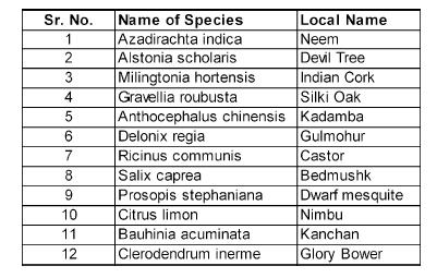 Table 9: Trees to be planted in the premises of the Corporate House (Source: Guidelines for developing Green Belts by CPCB, 20