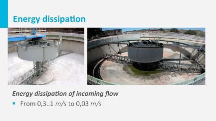 factor of 10. Therefore, the inlet works and flow distribution of the incoming flow into the clarifier are important design aspects.