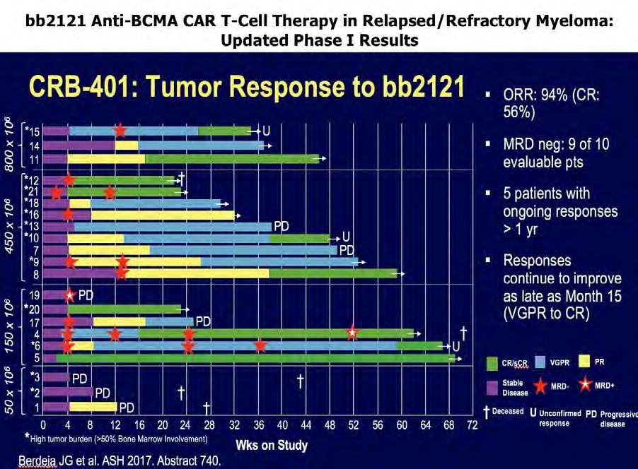 Figure 14. Phase 1 CAR-T-BCMA Responses at ASH 2017 by Swimmer s Plot CONCLUSIONS AND FUTURE DIRECTIONS This is a new Era of exciting treatment options for Hematologic Malignancies.