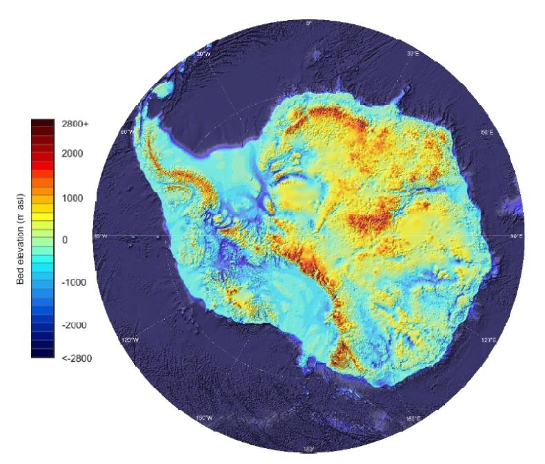 Bedmap2 is an Antarctic mapping project that also measured the bedrock elevations under the ice.