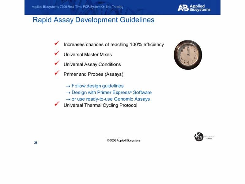 Rapid Assay Development Guidelines Slide notes: To account for these efficiency issues, AB has taken out much of the guess work.